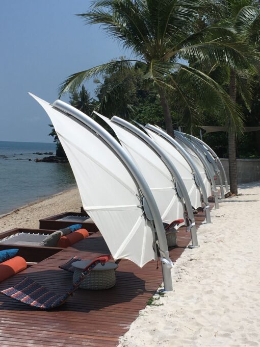 hotel modern umbrella cantilever 360 contract spectra ocean beach club Caribbean design Mexico Miami Contract Outdoor Umbrellas