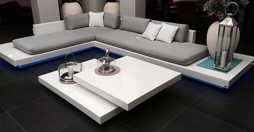 Platform Coffee Table clean lines and unique look make this White lacquer fiberglass table a beauty, with beautiful angles.