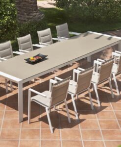 Alchemy Dining Table Modern Glass Extendable Teak all Weather Batyline Aluminum Contract Hospitality Outdoor Furniture