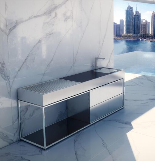 Sleek Island BBQ Charcoal Grill Stainless Steel Luxury Outdoor Kitchens