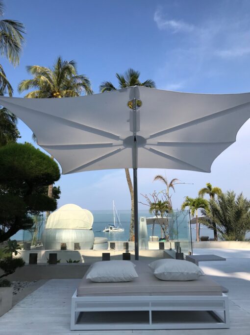 Hudson Single Cantilever 360 Umbrella Luxury Outdoor Contract Forward Leaning Marine grade Residential pool Furniture Design