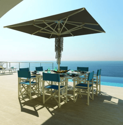 Adonis Luxury Shade Commercial Hospitality Control Remote up to 15ft Square Rectangular Custom order Resorts Mexico Caribbean California Country Clubs aluminum Sunbrella Restaurants