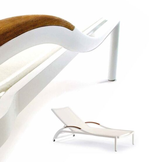 Grace Ego Paris is a modern or contemporary chaise lounger, is custom made with the teak arm rest or just pure colors you can create the most beautiful outdoor space.